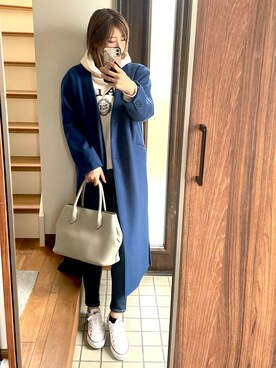 「niko and...（ニコアンド）のアイテム（ノーカラーコート）」を使った、ひーさん🗿💬さん（レディース・165cm）の冬コーディネート