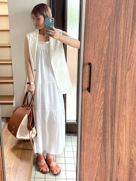 「H&M（エイチ・アンド・エム）のアイテム（ノーカラーコート）」を使った、ひーさん🗿💬さん（レディース・165cm）の夏コーディネート