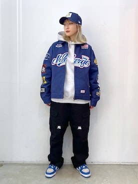 「XLARGE（エクストララージ）のアイテム（ブルゾン）」を使った、Hinakoさん（レディース・165cm）の春コーディネート