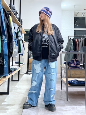 「XLARGE（エクストララージ）のアイテム（ジャケット/アウター）」を使った、Hinakoさん（レディース・165cm）の春コーディネート