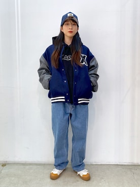 「XLARGE（エクストララージ）のアイテム（スタジャン）」を使った、Hinakoさん（レディース・165cm）の秋コーディネート