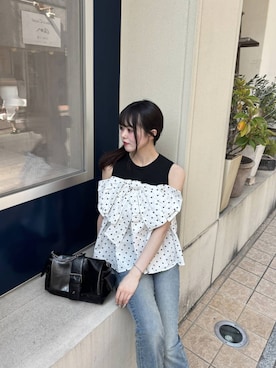 「Heather（ヘザー）の【脚長×美脚を叶える、Heatherの新定番】ISKOフレアデニムパンツ　575793（デニムパンツ、ブルー系）」を使った、HARUKIさん（レディース・157cm）の春コーディネート