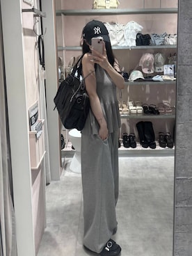 「Heather（ヘザー）の【PC収納可】LACE UP リボンボストンBAG　1044884（トートバッグ、ブラック系）」を使った、HARUKIさん（レディース・157cm）の夏コーディネート