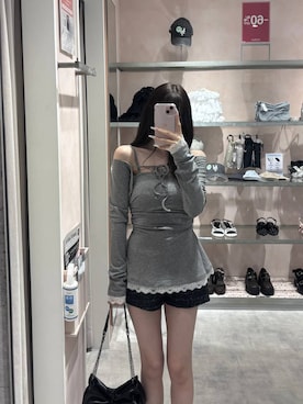 「Heather（ヘザー）のボレロカーディガン/レースキャミ2P　1050654（アンサンブル、グレー系）」を使った、HARUKIさん（レディース・157cm）の夏コーディネート
