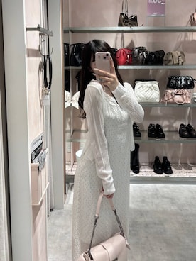 「Heather（ヘザー）のＷリボンミュールパンプス　631328（パンプス、ブラック系）」を使った、HARUKIさん（レディース・157cm）の春コーディネート