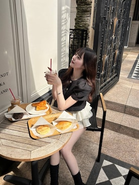 「Heather（ヘザー）のＷリボンミュールパンプス　631328（パンプス、ブラック系）」を使った、HARUKIさん（レディース・157cm）の春コーディネート