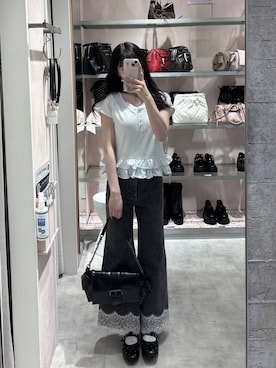 「Heather（ヘザー）の【身長別デニム】レースフレアデニムパンツ　654882（デニムパンツ、グレー系）」を使った、HARUKIさん（レディース・157cm）の春コーディネート