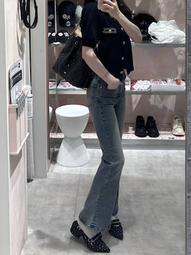 「Heather（ヘザー）のカップツキリブキャミ２　279752（キャミソール、ホワイト系）」を使った、HARUKIさん（レディース・157cm）の春コーディネート