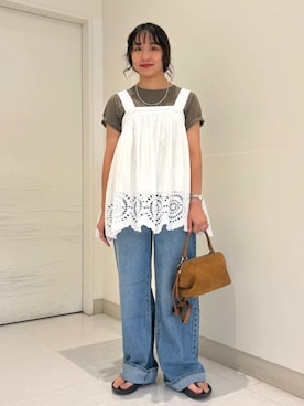 「カットソー」｜庭田さん（レディース・155cm）の夏コーディネート