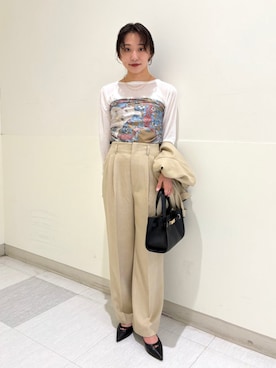 「アイテム（ノーカラージャケット）」を使った、庭田さん（レディース・155cm）の秋コーディネート