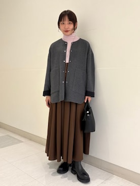 「アイテム（ノーカラーコート）」を使った、庭田さん（レディース・155cm）の秋コーディネート