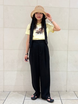 「アイテム（アクセサリー、ブラウン系）」を使った、庭田さん（レディース・155cm）の夏コーディネート