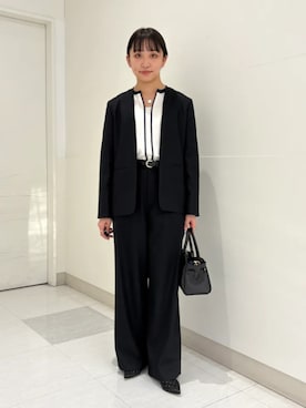 「アイテム（ノーカラージャケット）」を使った、庭田さん（レディース・155cm）の冬コーディネート