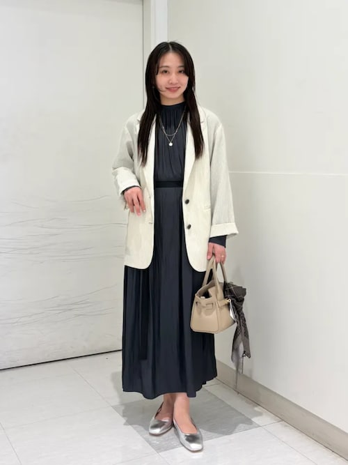 手洗い可能〉カッセン ギャザー ベルト付き 長袖 ワンピース