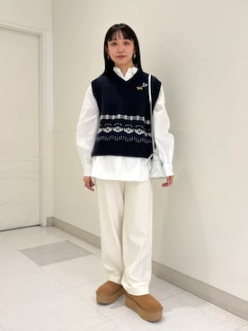 「アイテム（ブローチ/コサージュ）」を使った、庭田さん（レディース・155cm）の冬コーディネート