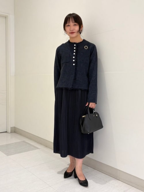 手洗い可能〉ストレッチ ツイード パール ボタン ジャケット（ノー