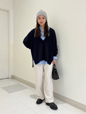 「アイテム（ニットキャップ/ビーニー、グレー系）」を使った、庭田さん（レディース・155cm）の冬コーディネート