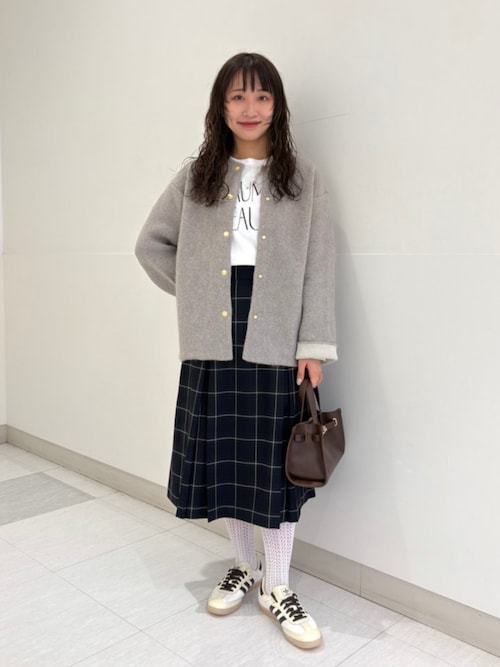 フォックス ブレンド ノーカラー ニット コート（ノーカラーコート