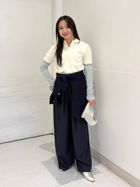 「FRED PERRY（フレッドペリー）のアイテム」を使った、庭田さん（レディース・155cm）の春コーディネート