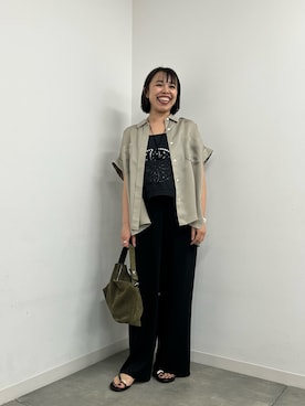 「GALLARDAGALANTE（ガリャルダガランテ）の【セットアップ対応】ミリタリーハーフスリーブシャツ（シャツ/ブラウス、ベージュ系）」を使った、gg_shinoaさん（レディース・160cm）の春コーディネート