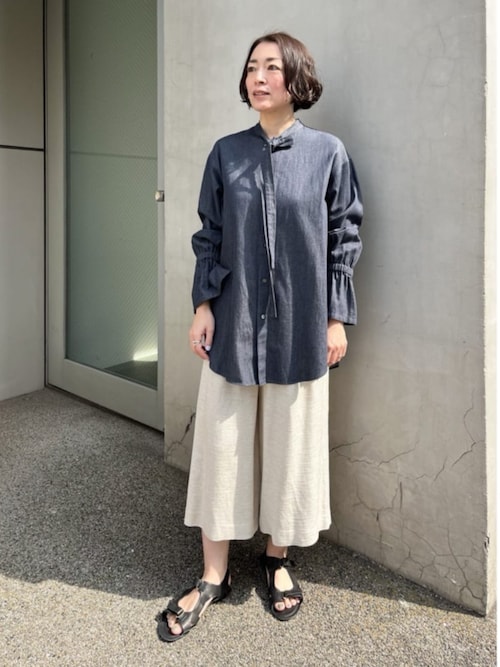 ブラウス シャツ デニムダンガリー ギャザーカフシャツ レディース デニムダンガリー ギャザーカフシャツ（シャツ/ブラウス
