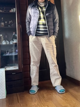 「アイテム（ダウンジャケット/コート、ブルー系）」を使った、CHOKI✖︎chokiさん（メンズ・174cm）の秋コーディネート