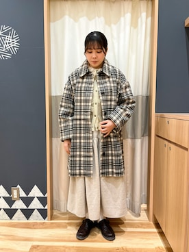 起毛チェックステンカラーコートを使った人気ファッション