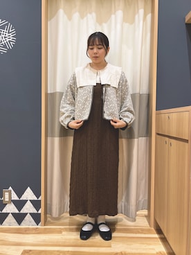 「ブラウンコーデ」｜「アイテム（ノーカラージャケット）」を使った、たむらちはるさん（レディース・160cm）の秋コーディネート