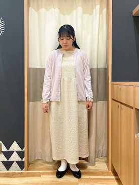 「Samansa Mos2（サマンサ モスモス）のインナー付花柄ジャカードキャミワンピース（ワンピース）」を使った、たむらちはるさん（レディース・160cm）の春コーディネート