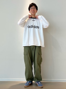 「adidas（アディダス）のアディカラー 半袖Tシャツ / アディダスオリジナルス adidas Originals（Tシャツ/カットソー、ホワイト系）」を使った、SKさん（メンズ・178cm）の春コーディネート