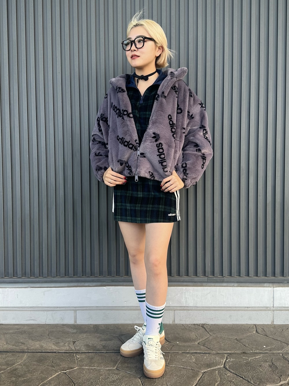 コーデュロイ タータン ハーフジップトップ / アディダスオリジナルス