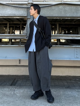 「tk.TAKEO KIKUCHI（ティーケータケオキクチ）のアイテム（ノーカラージャケット）」を使った、SHOさん（メンズ・178cm）の冬コーディネート