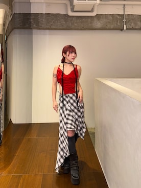 「アイテム（キャミソール、レッド系）」を使った、ヤマザキ ユキノさん（レディース・151cm）の夏コーディネート