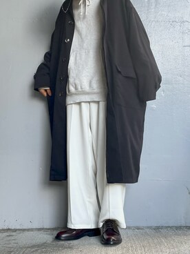 「kutir（クティール）のアイテム（ステンカラーコート）」を使った、ゆ。さん（メンズ・166cm）の冬コーディネート