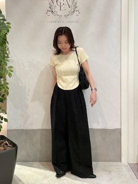 「CAPRICIEUX LE'MAGE（カプリシューレマージュ）のコルセットT（Tシャツ/カットソー、イエロー系）」を使った、aya_lemageさん（レディース・158cm）の春コーディネート