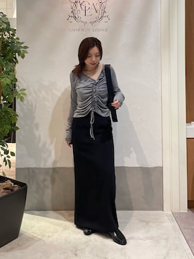 「CAPRICIEUX LE'MAGE（カプリシューレマージュ）のアシメネックフリルドロストT（Tシャツ/カットソー、グレー系）」を使った、aya_lemageさん（レディース・158cm）の秋コーディネート