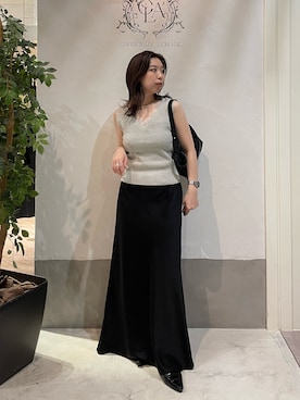 「CAPRICIEUX LE'MAGE（カプリシューレマージュ）のレーストリミングノースリニット（ニット/セーター、グレー系）」を使った、aya_lemageさん（レディース・158cm）の夏コーディネート