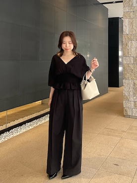 「CAPRICIEUX LE'MAGE（カプリシューレマージュ）の2タックワイドパンツ（その他パンツ、ブラック系）」を使った、aya_lemageさん（レディース・158cm）の夏コーディネート