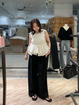 「CAPRICIEUX LE'MAGE（カプリシューレマージュ）の2タックワイドパンツ（その他パンツ、ブラック系）」を使った、aya_lemageさん（レディース・158cm）の夏コーディネート