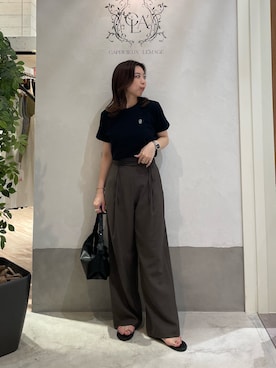 「CAPRICIEUX LE'MAGE（カプリシューレマージュ）の【全8色/サイズ展開あり】LE'MAGE1ポイントTシャツ（Tシャツ/カットソー、ブラック系）」を使った、aya_lemageさん（レディース・158cm）の夏コーディネート