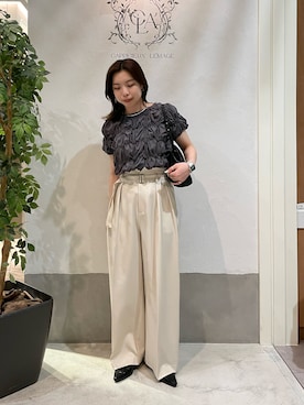 「CAPRICIEUX LE'MAGE（カプリシューレマージュ）の【新色イエロー・チャコールグレー】シャーリングホイップＴ（Tシャツ/カットソー、グレー系）」を使った、aya_lemageさん（レディース・158cm）の春コーディネート