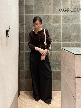 「CAPRICIEUX LE'MAGE（カプリシューレマージュ）のベロアカーディガン（Tシャツ/カットソー）」を使った、aya_lemageさん（レディース・158cm）の秋コーディネート