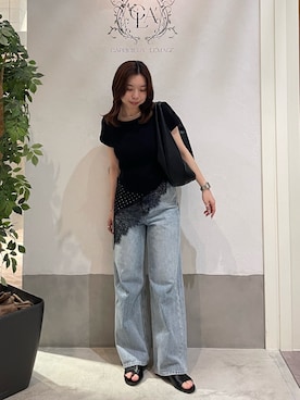 「CAPRICIEUX LE'MAGE（カプリシューレマージュ）のコルセットT（Tシャツ/カットソー、ブラック系）」を使った、aya_lemageさん（レディース・158cm）の夏コーディネート