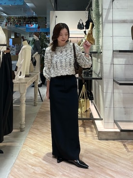 「CAPRICIEUX LE'MAGE（カプリシューレマージュ）のマキシIラインスカート（スカート、ブラック系）」を使った、aya_lemageさん（レディース・158cm）の秋コーディネート