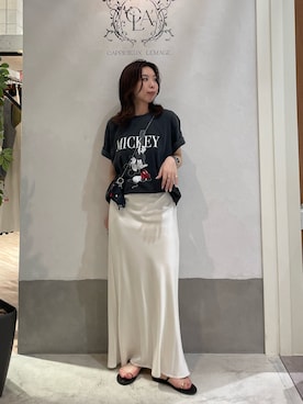 「CAPRICIEUX LE'MAGE（カプリシューレマージュ）の〈GOOD ROCK SPEED〉Guitar / MICKEY / Tシャツ（Tシャツ/カットソー、ブラック系）」を使った、aya_lemageさん（レディース・158cm）の夏コーディネート