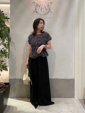 「CAPRICIEUX LE'MAGE（カプリシューレマージュ）の【新色イエロー・チャコールグレー】シャーリングホイップＴ（Tシャツ/カットソー、グレー系）」を使った、aya_lemageさん（レディース・158cm）の春コーディネート