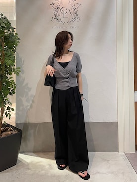 「CAPRICIEUX LE'MAGE（カプリシューレマージュ）の2タックワイドパンツ（その他パンツ、ブラック系）」を使った、aya_lemageさん（レディース・158cm）の夏コーディネート