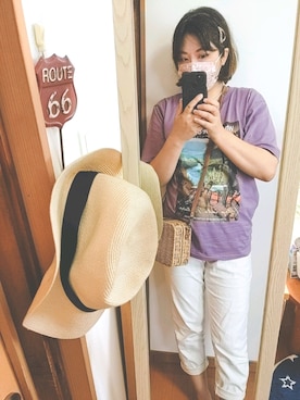 「Chambre（シャンブル）のアイテム（かごバッグ、ベージュ系）」を使った、naoさん（レディース・170cm）の夏コーディネート