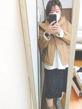 「AMERICAN HOLIC（アメリカンホリック）のアイテム（ジャケット/アウター、イエロー系）」を使った、naoさん（レディース・170cm）の冬コーディネート