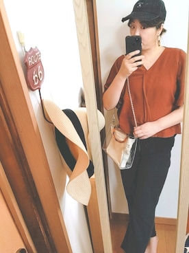 「Avail（アベイル）のアイテム（シャツ/ブラウス、ブラウン系）」を使った、naoさん（レディース・170cm）の夏コーディネート